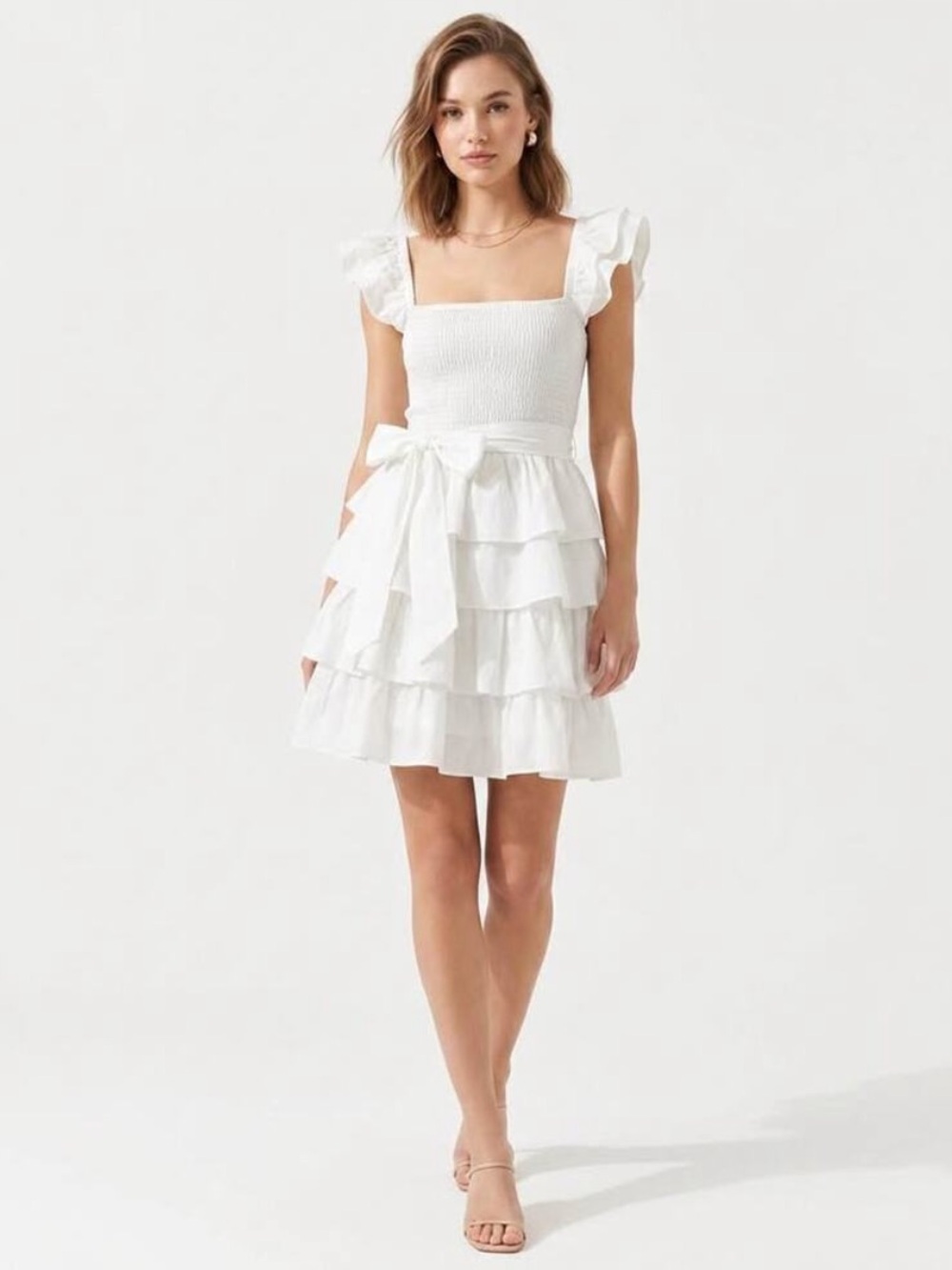 NWT Mable Smocked Square-Neck Tiered Mini Dress